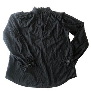 j crew Women’s Ruffle Trim V Neck Popover In Dote Semi Sheer Black Size XXS